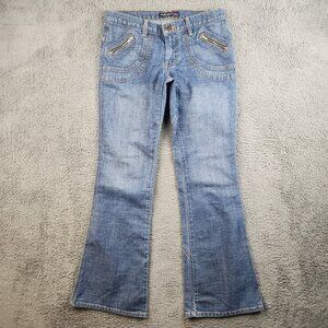 American Eagle AE VTG Jeans Size 6 Blue Bareback Flare Low Rise Y2K  Zip Pockets